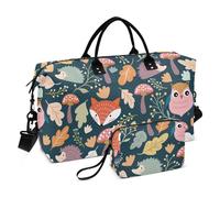Bolsa de viaje de gran capacidad para fin de semana con correa ajustable para entrenamiento, deportes, otoño, búho, zorro y erizo, Otoño lindo búho zorro y erizo, 1 Size