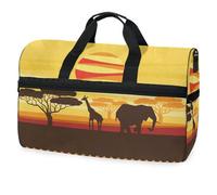 Bolsa de viaje de gran tamaño con diseño de elefante y jirafa de sabana africana étnica para hombres, mujeres, niños, niñas, adolescentes, bolsa de gimnasio deportiva de gran tamaño con compartimento