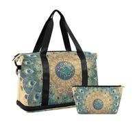 Bolsa de viaje de gran tamaño, estilo victoriano, estilo victoriano, azul y verde, con correa ajustable para yoga, gran capacidad, Pluma de pavo real, estilo victoriano, color azul y verde, 1 size
