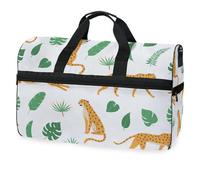 Bolsa de viaje de guepardos o leopardos y hojas para hombres, mujeres, niños, niñas, adolescentes, bolsa deportiva de gran tamaño con compartimento para zapatos, bolsa de entrenamiento para yoga, fin