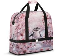 Bolsa de viaje de invierno con diseño de pingüino y flores para mujeres y hombres, bolsa de viaje para fin de semana, plegable, húmeda, separada, bolsa de mano de 47 L para deportes, gimnasio, yoga,
