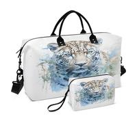 Bolsa de viaje de leopardo, bolsa de gimnasio, bolsa de fin de semana con diseño de cabeza de leopardo en acuarela para mujer, con neceser de viaje, bolsa de natación, Multi 32, Talla única