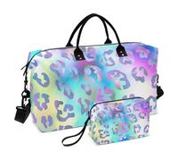 Bolsa de viaje de leopardo, bolsa de gimnasio, bolsa de fin de semana con estampado de leopardo arcoíris pastel, bolsa de fin de semana para mujer con neceser, bolsa de viaje para natación, Multi 22,