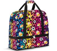 Bolsa de viaje de leopardo colorido de fútbol para mujeres y hombres, trofeos de fútbol, fin de semana, bolsas plegables separadas para mojado, 47 L para deportes, gimnasio, yoga, color, 47 L,