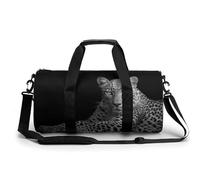 Bolsa de viaje de leopardo con ojos azules para gimnasio para mujeres y hombres, bolsa de lona cilíndrica, bolsa de entrenamiento deportiva con correa para el hombro