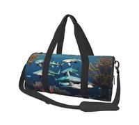 Bolsa de viaje de lona con diseño de tiburones bajo el mar, gran capacidad, se puede llevar al hombro