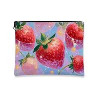 Bolsa de viaje de lona de fresa para maquillaje, encantadora bolsa de cosméticos con cremallera para mujer, organizador portátil para el cuidado de la piel, regalo de festival de primavera, Pastel