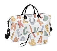 Bolsa de viaje de lona para gimnasio, multifuncional, grande, con correa ajustable, para viajes de negocios, entrenamiento, patrón de dibujos animados simples, Abc Pattern Simple Cartoon, 1 Size