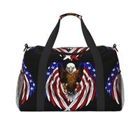 Bolsa de viaje de mano con águila patriótica con bandera de Estados Unidos, bolsa grande para mujer, bolsa de compras reutilizable para camping, deportes y actividades al aire libre, Black, Talla