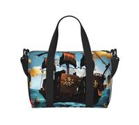 Bolsa de viaje de mano con diseño de barco pirata de dibujos animados, para hombres y mujeres. Material duradero y diseño elegante, adecuado para viajes de negocios y ocio.