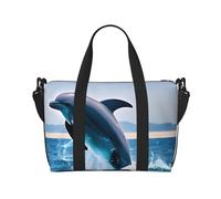 Bolsa de viaje de mano con diseño de delfines saltando para hombres y mujeres. Material duradero y diseño elegante, adecuado para viajes de negocios y ocio.