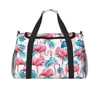 Bolsa de viaje de mano con diseño de pájaro flamenco y hojas de plantas verdes, bolsa grande reutilizable para la compra, perfecta para actividades al aire libre, deportes, camping y comestibles