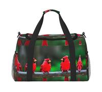 Bolsa de viaje de mano con diseño de pájaros rojos, bolsa grande reutilizable para la compra, perfecta para actividades al aire libre, deportes, camping y comestibles, Negro -, Talla única