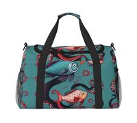 Bolsa de viaje de mano con diseño de pez y pulpo, bolsa grande reutilizable, perfecta para actividades al aire libre, deportes, camping y comestibles, Negro -, Talla única