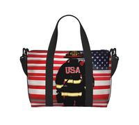 Bolsa de viaje de mano con estampado de bandera de bombero de rayas rojas, bolsa de gimnasio, bolsa de noche, bolsa de viaje a la playa, bolsas de fin de semana para mujeres y hombres, negro, talla