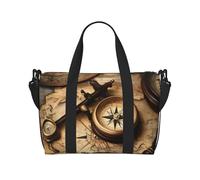 Bolsa de viaje de mano con estampado de brújula y mapa del mundo antiguo, bolsa de gimnasio, bolsa de noche, bolsa de viaje a la playa, bolsas de fin de semana para mujeres y hombres, color negro,