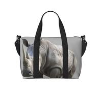Bolsa de viaje de mano con estampado de rinoceronte animal, bolsa de gimnasio, bolsa de viaje de fin de semana, bolsa deportiva para mujeres y hombres, Negro -, Talla única