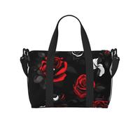 Bolsa de viaje de mano con estampado de rosas negras, blancas y rojas, bolsa de gimnasio, bolsa de viaje de fin de semana, bolsa deportiva para mujeres y hombres, Negro -, Talla única