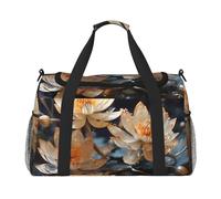 Bolsa de viaje de mano de loto blanco bohemio, diseño moderno, gran capacidad de almacenamiento, adecuada para viajes de negocios y viajes cortos, color negro, talla única