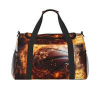 Bolsa de viaje de mano para balón de baloncesto en fuego y llamas de agua. Diseño moderno, gran capacidad de almacenamiento, adecuada para viajes de negocios y viajes cortos, color negro, talla única