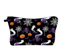 Bolsa de viaje de maquillaje, bolsa de maquillaje impresa, diseño de telaraña, fantasma, calabaza, castillo, bolsa de cosméticos con cremallera para cumpleaños y vacaciones, Hzb1194, Refer to