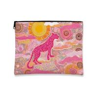 Bolsa de viaje de maquillaje de leopardo melocotón, organizador de cosméticos indígenas vibrantes para mujeres, bolsa portátil con cremallera para el cuidado de la piel y artículos de tocador, regalo