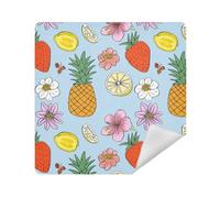 Bolsa de viaje de maquillaje de tela portátil organizador de joyería envoltura de 13.8 x 13.8 pulgadas, organizador de cosméticos para viajes, Flores piña azul, 21.7x21.7in