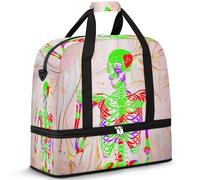 Bolsa de viaje de mármol del Día de los Muertos para mujeres y hombres, bolsas de mármol para el fin de semana de la noche, bolsas plegables separadas para mojado, bolsa de 47 L para deportes,