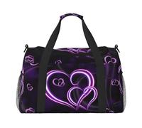 Bolsa de viaje de moda con estampado de corazones morados, bolsa de fin de semana, bolsa de entrenamiento, bolsa de yoga, bolsa de lona para artículos personales para Audlts, Black, Talla única