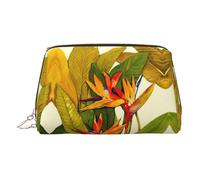 Bolsa de viaje de piel con estampado de pájaro tropical del paraíso con bolsa portátil impermeable abierta plana, Gold, Talla única