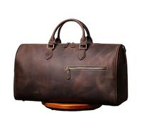 Bolsa de viaje de piel de vacuno para hombre, bolsa de viaje para mujer, bolso de fin de semana, gran capacidad, vintage, bolsa de lona de piel para laptop, para gimnasio, Un solo color, Coffee Color