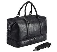 Bolsa de Viaje de Piel sintética con Bolsa para Zapatos, Bolsa de Viaje para Fin de Semana, Impermeable, de Piel sintética, Grande, para Hombre o Mujer, Negro clásico., Color, Clásico