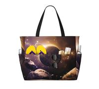 Bolsa de viaje de playa con estampado de loto de peces de gran capacidad, reutilizable y ligera para vacaciones, camping y comestibles, Cosmic Shining Planet, Talla única