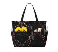 Bolsa de viaje de playa de gran capacidad con estampado de mármol negro y oro rosa, con cremallera y bolsillos para viajes, vacaciones, gimnasio