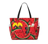 Bolsa de viaje de playa de gran capacidad con estampado de sandía roja, con cremallera y bolsillos para viajes, vacaciones, gimnasio
