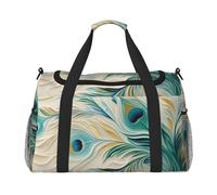 Bolsa de viaje de plumas de pavo real, estilo bohemio, para gimnasio, para fin de semana, para hombres y mujeres, equipaje de mano ligero para entrenamiento y vacaciones