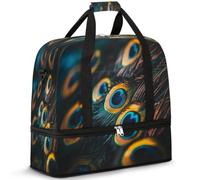 Bolsa de viaje de plumas de pavo real para mujeres y hombres, bolsa de fin de semana, plegable, separada, 47 L, bolsa de mano para deportes, gimnasio, yoga, color, 47 L, Organizador de bolsas