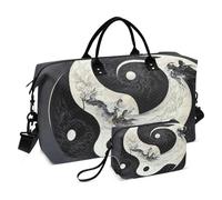 Bolsa de viaje de Tai Chi en blanco y negro, bolsa de viaje para fin de semana, bolsa de entrenamiento con correa ajustable para viajes, juego de 2 piezas, tai chi blanco y negro, 1 tamaño, Tai Chi