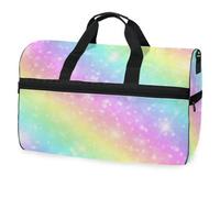Bolsa de viaje de unicornio pastel con estrellas arcoíris para hombres, mujeres, niños, niñas, adolescentes, bolsa de gimnasio deportiva de gran tamaño con compartimento para zapatos, bolsa de