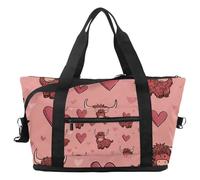Bolsa de viaje de viaje con corazones de vacas de las tierras altas, bolsa expansible para fin de semana, bolsa de noche, impermeable, para deporte, gimnasio, hospital, Multicolor 1, Talla única