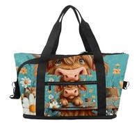 Bolsa de viaje de viaje con corazones de vacas de las tierras altas, bolsa expansible para fin de semana, bolsa de noche, impermeable, para deporte, gimnasio, hospital, Multicolor 14, Talla única