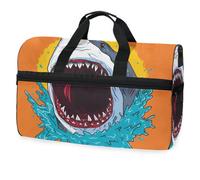 Bolsa de viaje de viaje con diseño de animales de ataque de boca de tiburón para hombres, mujeres, niños, niñas, adolescentes, bolsa de gimnasio deportiva de gran tamaño con compartimento para