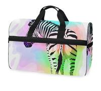 Bolsa de viaje de viaje con diseño de cebra arcoíris para hombres, mujeres, niños, niñas, adolescentes, bolsa de gimnasio deportiva de gran tamaño con compartimento para zapatos, bolsa de
