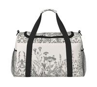 Bolsa de viaje de viaje con grabado botánico de hierbas florales para fin de semana, para fin de semana, durante la noche, para entrenamiento, deporte, hospital