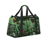 Bolsa de viaje de viaje para fin de semana, bolsa de gimnasio para mujeres y hombres, pequeña equipaje de mano debajo del asiento, flores y plantas sobre fondo verde