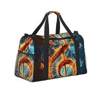 Bolsa de viaje de viaje para fin de semana, bolsa de gimnasio para mujeres y hombres, pequeña equipaje de mano debajo del asiento, nota musical sobre fuego y agua