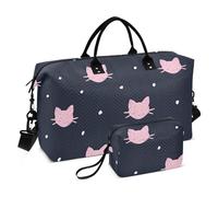 Bolsa de viaje de viaje para la noche, dibujada a mano, diseño de gatos, azul y rosa, bolsa de mano con correa ajustable, bolsa de viaje para gimnasio, viajes, deportes, impermeable, Gatos dibujados a