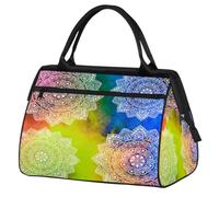 Bolsa de viaje de viaje para mujeres, hombres, niños y niñas, bolsa de fin de semana de 24 L, bolsa de deporte, gimnasio, viajes, bolsa de fin de semana, colorido mandala de flores étnicas, color,