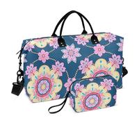 Bolsa de viaje decorativa con diseño bohemio de flor de cerezo, color azul melocotón, bolsa de entrenamiento deportiva con correa ajustable para deportes, impermeable, bolso de hombre