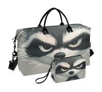 Bolsa de viaje decorativa de mapache gris divertido de dibujos animados, bolsa de viaje para gimnasio con bolsa de aseo para viajes, bolsa de gran capacidad para avión